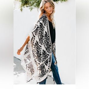 Kimono Pom Pom Trim Animal Look Print One size
